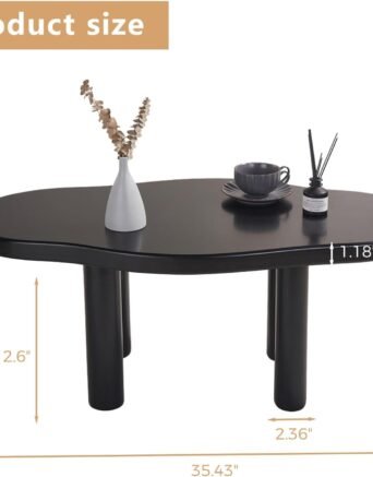 Coffee Table - Cute Coffee Table - Irregular Shape Coffee Table with 4 Legs - Modern End Table for Living Room,Apartment,Bedroom,Easy Assembly- Black