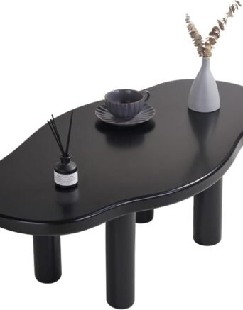 Coffee Table - Cute Coffee Table - Irregular Shape Coffee Table with 4 Legs - Modern End Table for Living Room,Apartment,Bedroom,Easy Assembly- Black