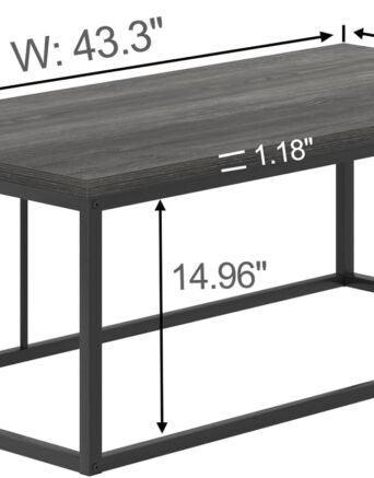 Minimalist Coffee Table, Modern Wooden and Metal Living Room Center Table, Industrial Dark Gray, 43.3 Inch