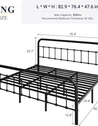 King Size Metal Platform Bed Frame with Victorian Style Wrought Iron-Art Headboard/Footboard, No Box Spring Required, Black